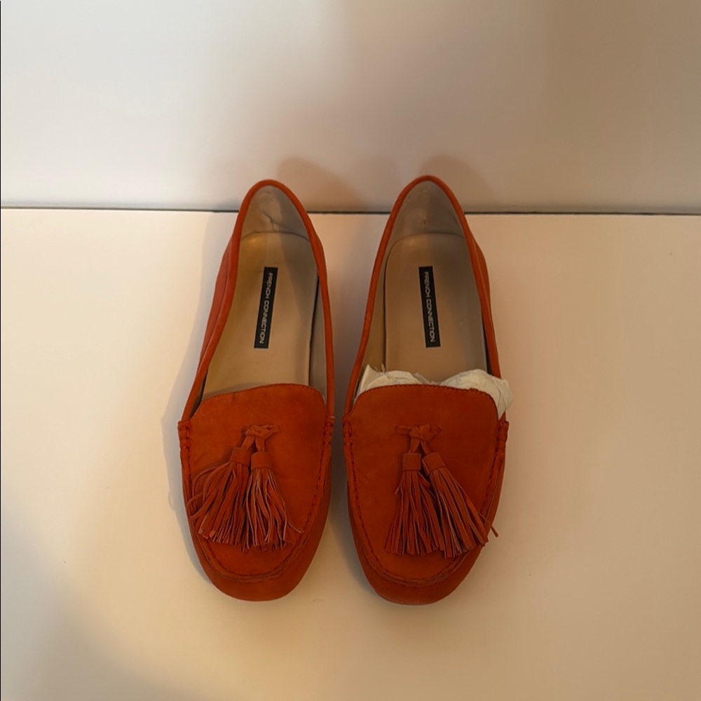 French Connection Lava Tangerine/Orange Tassel Loafers